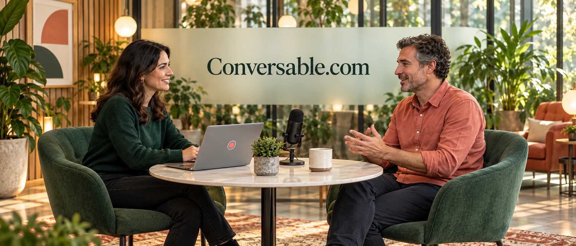 A customer conversation studio conversation scene