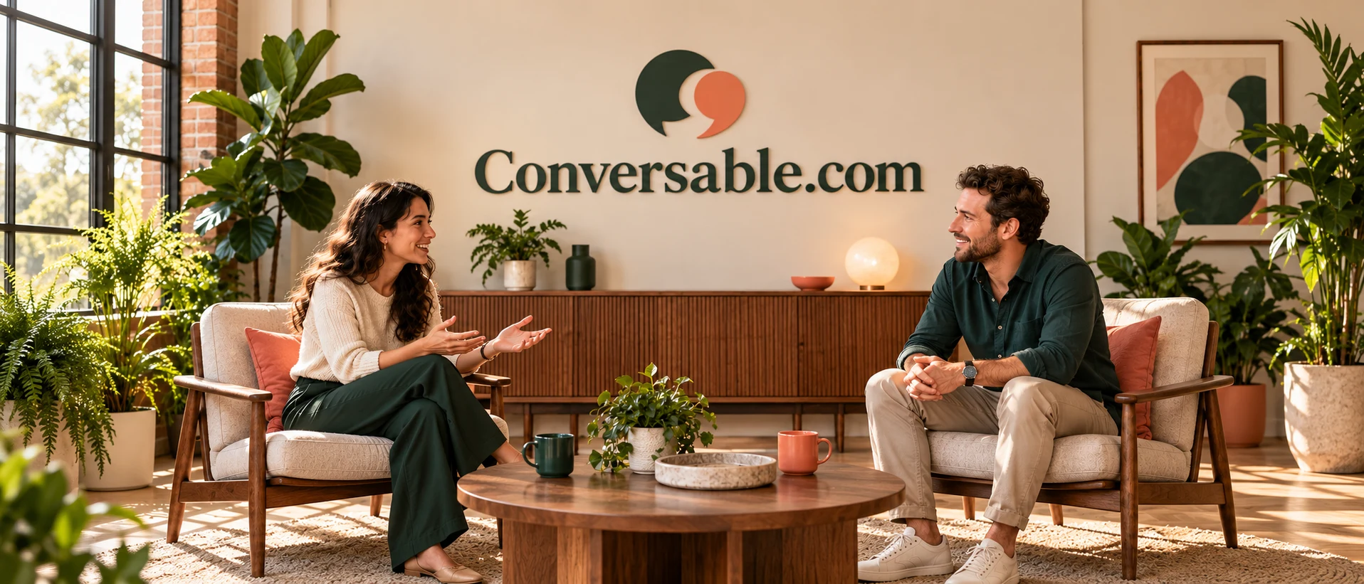 A thoughtful customer conversation in a welcoming meeting lounge